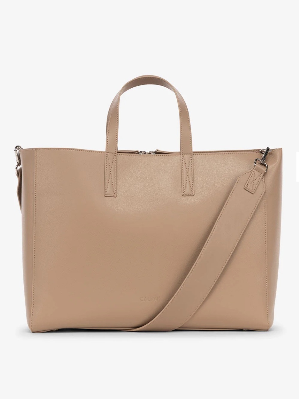 Calpak Taupe Structured Leather-Style Tote with Detachable Strap